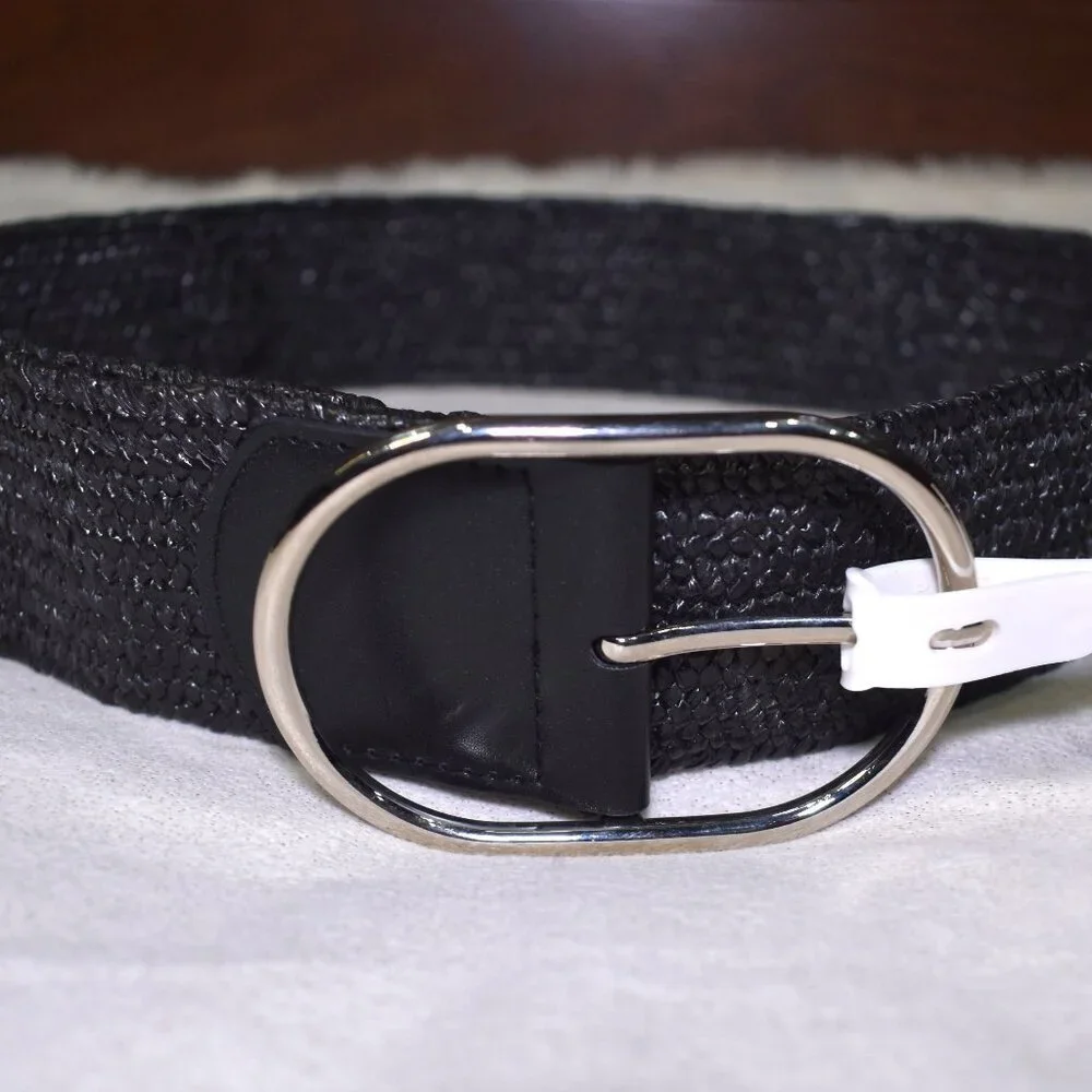 A New Day Black Woven Stretch Belt – Size Large Silver Buckle